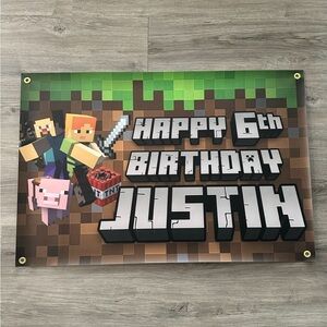 Minecraft Pixel Party Birthday Banner